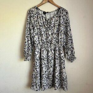 NWT Theory Floral Print long sleeve mini length Women's Dress drawstring silk
